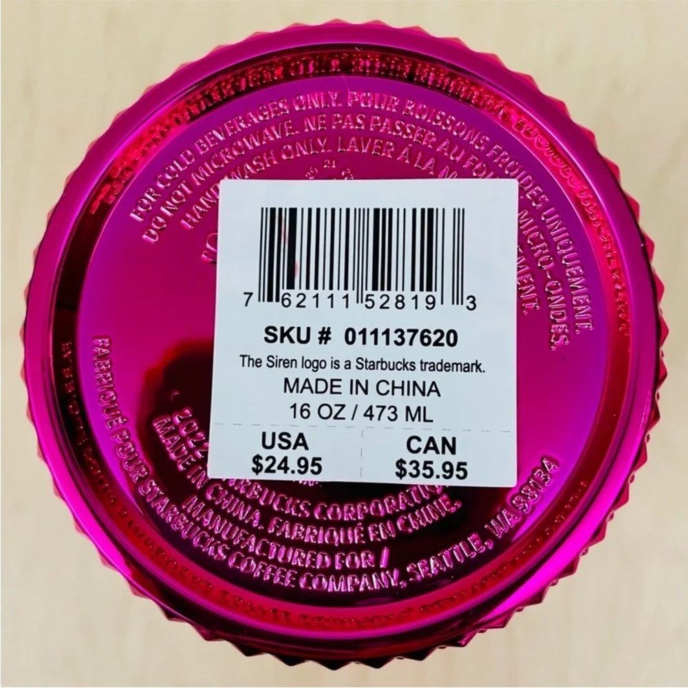 New Starbucks Cold Cup 16 oz Sangria Studded Bling Holiday 2022 Christmas Pink